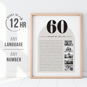Gründe, warum wir dich lieben Fotocollage — 60.Geburtstag Geschenk, gerahmter Druck