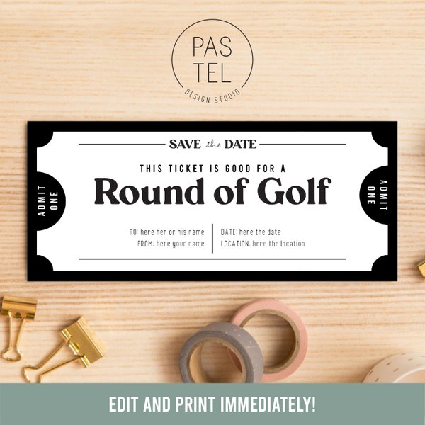 Golf Gift Coupon | INSTANT DOWNLOAD, editable text | Printable Voucher | Last Minute Gift | Personalized Certificate | Gift Voucher