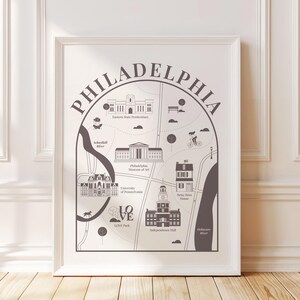 Impression de carte minimaliste de Philadelphie - carte illustrée du quartier de Philadelphie