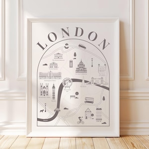 Impression de carte minimaliste de Londres - carte illustrée du quartier de Londres