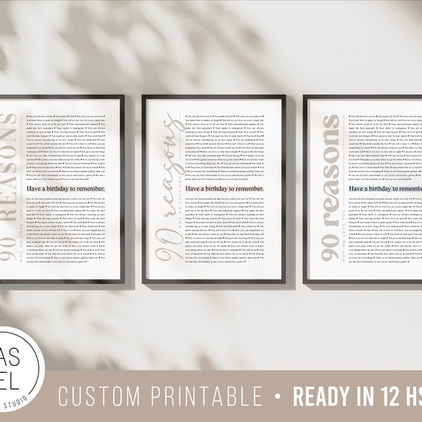 presents 90 year old lady 90 Reasons We Love You | 90th Birthday Gift | Custom Gift | 90th Birthday Gifts For Women | 90th Birthday Gifts For Men | Printable Gift