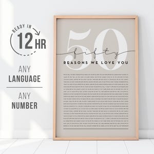 50 powodów, dla których Cię kochamy | Prezent na 50. urodziny | Prezent niestandardowy | Prezenty na 50. urodziny dla kobiet | Prezenty na 50. urodziny dla mężczyzn | Specjalny prezent