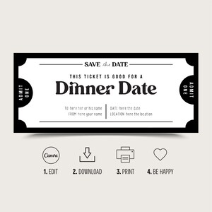Dinner Date Gift Coupon Printable Voucher - Etsy