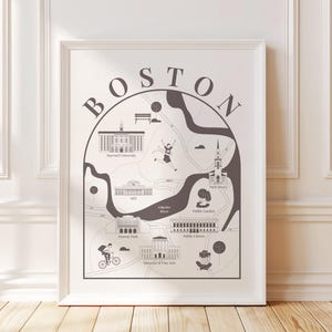 Impression de carte minimaliste de Boston - carte illustrée du quartier de Boston