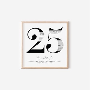 25 Year Work Anniversary Gift — 25th Employee Service Award, Employment History Word Cloud Print, Workiversary, Employee Appreciation Gift