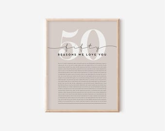 50 Reasons We Love You 50th Birthday Gift Custom Gift 50th Birthday Gifts For Women 50th Birthday Gifts For Men Unique Gift