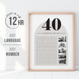 40 powodów, dla których Cię kochamy | Kolaż zdjęć „Dlaczego Cię kocham” | Prezent na 40. urodziny przyjaciela | Prezent na 40. rocznicę ślubu