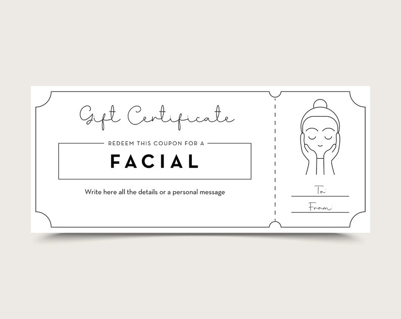 Facial Gift Coupon INSTANT DOWNLOAD Editable Text Etsy