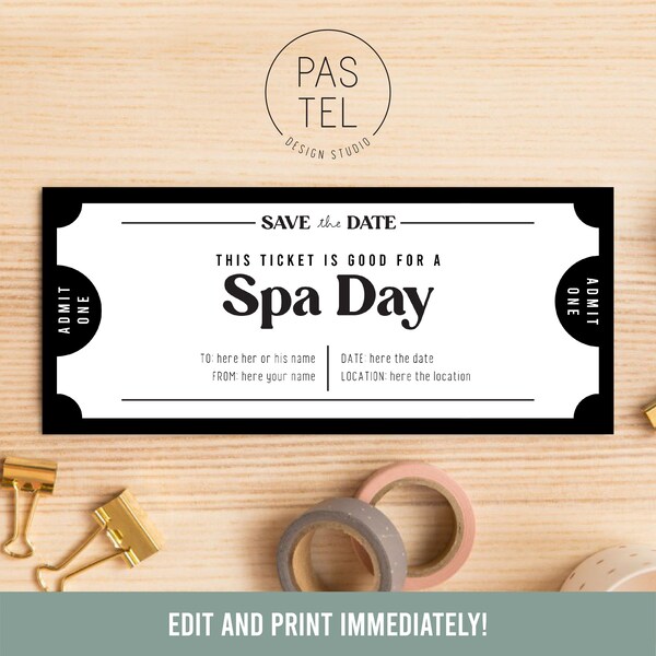 Spa Day Geschenk Coupon | SOFORTIGER DOWNLOAD, bearbeitbarer Text | Ausdruckbarer Gutschein | Last Minute Geschenk | Personalisiertes Zertifikat | Geschenkgutschein