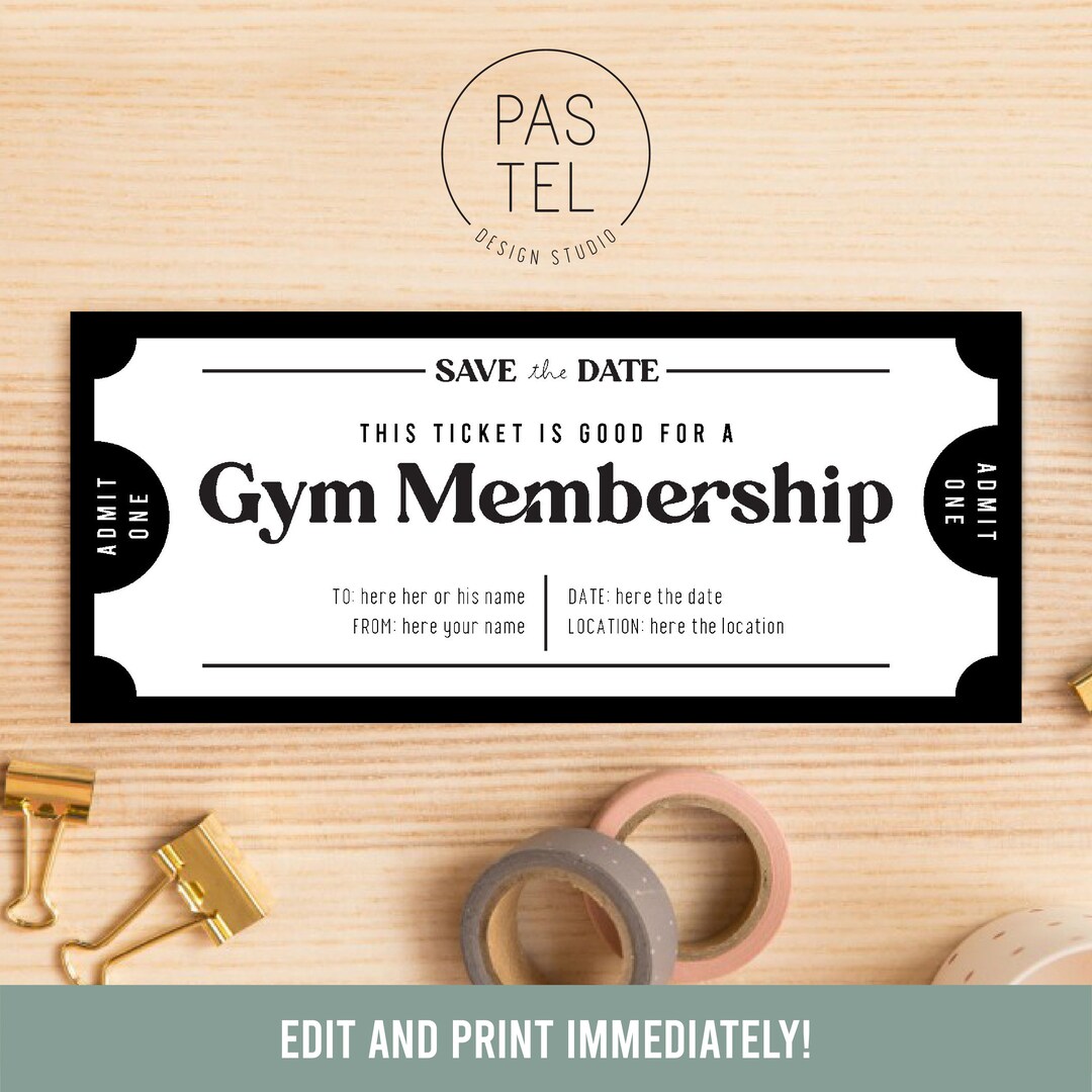 Gym Membership Gift Coupon INSTANT DOWNLOAD, Editable Text Printable ...