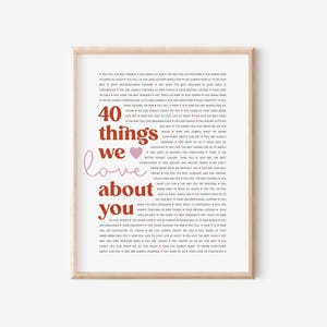 Regalo personalizado para 60 cumpleaños: Impresión enmarcada "60 cosas que amamos de ti", póster personalizado para 60 cumpleaños