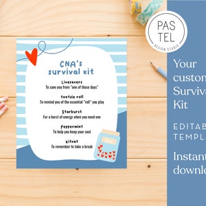 CNA Survival Kit Tag | Certified Nursing Assistant Printable Survival Kit | Custom Gifts for CNA | CNA Appreciation Week | Nurse Gift