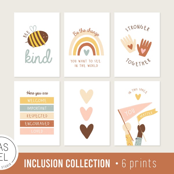 Diversity Inclusion Poster Set of 6 Diversity Poster Classroom | Diversity wall art | Classroom Signs | Equality posters | Inclusion teacher