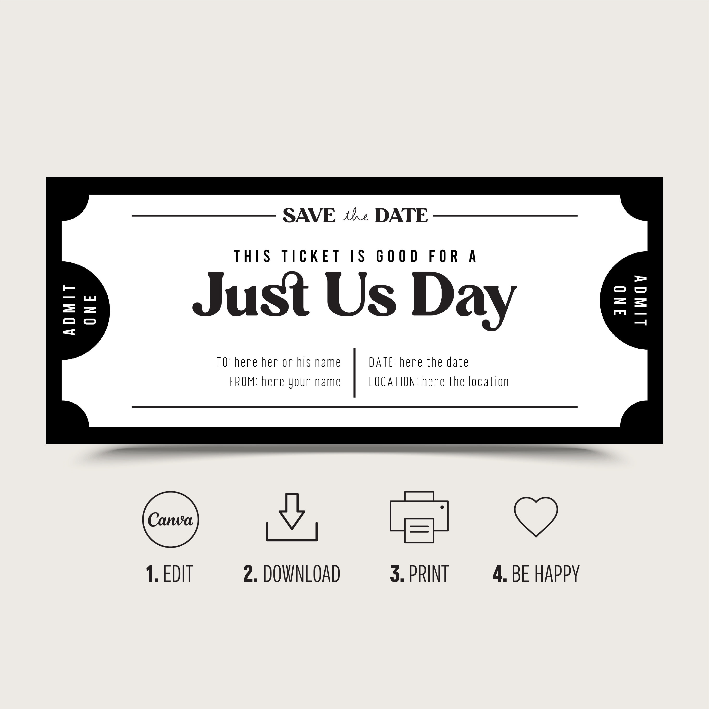 Love Date Gift Coupon INSTANT DOWNLOAD Editable Text