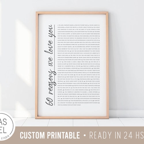 60 Reasons Why We Love You Poster Frame Personalized 60th - Etsy