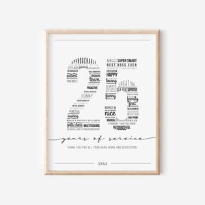 25th Work Anniversary Word Cloud Gift: Employee Recognition, Personalized Office Decor