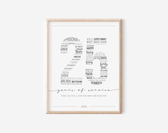 25th Work Anniversary Word Cloud Gift: Employee Recognition, Personalized Office Decor