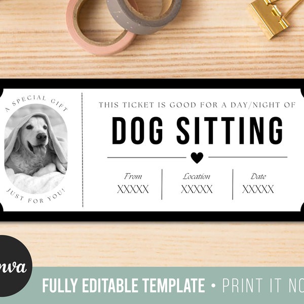 Custom Dog Sitting Gift Coupon | Editable Canva Template | INSTANT DOWNLOAD | Printable Voucher | Last Minute | Personalized Certificate