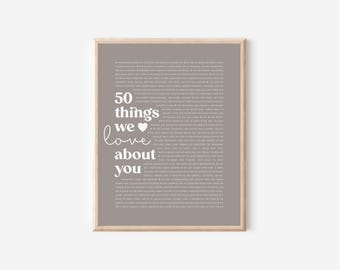 Ready to Hang 50th Birthday Gift 50 Reasons We Love You Custom Print Personalised Gift Idea 50th Birthday Poster or Canvas Gift for Woman