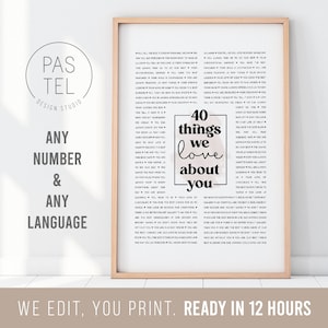 40th Birthday Milestone Gift For Woman | 40 Reasons We Love You Digital Print, Gift For Mom, Mother's Day Unique Gift, Wife Gift Idea
