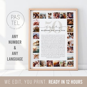 50 Reasons We Love You Custom Photo Collage | Why I Love You Picture Collage | Gift for Friend's 50th Birthday | 50 Year Anniversary Gift