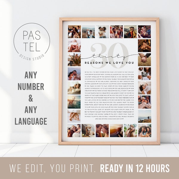 30 Reasons We Love You Custom Photo Collage | Why I Love You Picture Collage | Gift for Friend's 30th Birthday | 30 Year Anniversary Gift