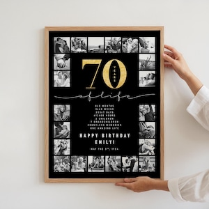 Regalo de 70 cumpleaños personalizado para mujeres u hombres Cartel de collage de fotos de 70 cumpleaños Regalo de 70 cumpleaños para mamá Decoración de 70 cumpleaños