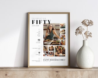 50th Birthday Photo Collage Gift — 50th Party Decoration, Personalized Photo Collage, Custom Picture Collage, Poster Gift for Woman