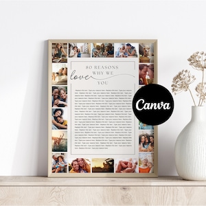 80 redenen waarom we van je houden aangepaste fotocollage | Volledig bewerkbare sjabloon | 80e verjaardag moeder | 80 dingen over de verjaardag van je vader | Canvas