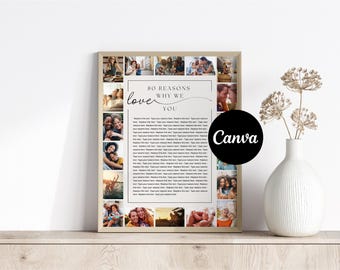 80 Reasons We Love You Custom Photo Collage | Fully Editable Template | Mom's 80th Anniversary | 80 Things About Dad Birthday | Canva