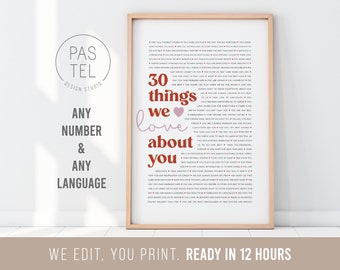 30 Reasons Why We Love You Poster | Personalized 30th Birthday Gift for Women Men | 30 Anniversary | 30 Things We Love About You Print