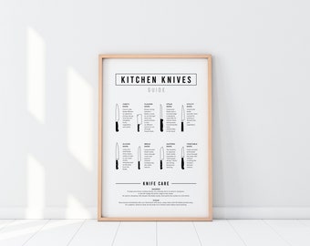 Kitchen Knives Chart | Butcher Print | Kitchen Knives Sign | Kitchen Guide Printable | Kitchen Wall Art | Kitchen Wall Decor | Kitchen Knife