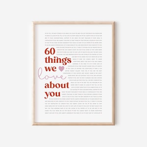 Personalized 60th Birthday Gift — 60 Things We Love About You Framed Print