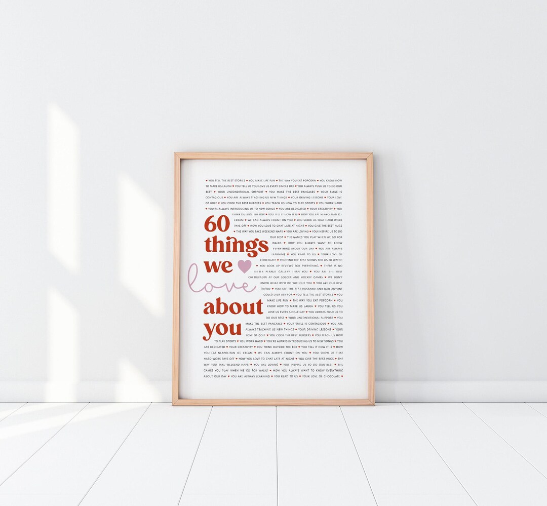 Personalized 60th Birthday Gift — 60 Things We Love About You Framed ...