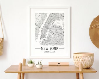 New York City Map | New York City | New York Print | New York Wall Art | Map Print | City Map Printable | Black and White Map | Map Poster