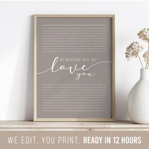 50 Reasons We Love You | 50th Birthday Gift | Custom Gift | 50th Birthday Gifts For Women | 50th Birthday Gifts For Men | Printable Gift