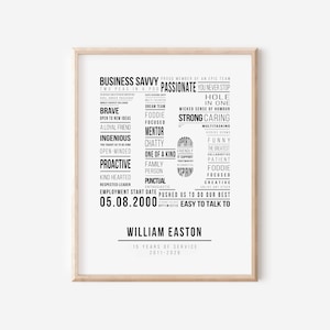15 Year Work Anniversary Word Cloud Print: Employee Appreciation Gift