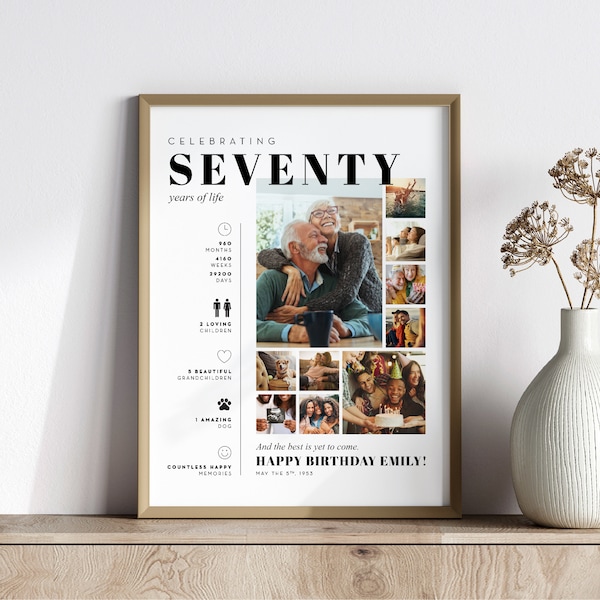 70th Birthday Gift 70th Party Decoration Personalized Photo Collage Custom Picture Collage Milestone Birthday Poster Gift for Man 70th