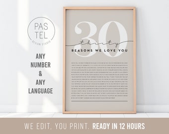30 Reasons We Love You | 30th Birthday Gift | Custom Gift | 30th Birthday Gifts For Women | 30th Birthday Gifts For Men | Printable Gift