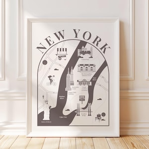 Impression de carte minimaliste de New York - carte illustrée du quartier de New York