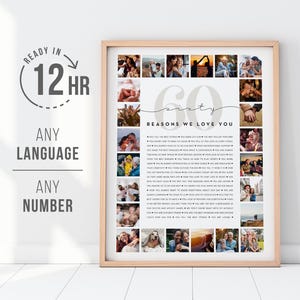 60 raisons pour lesquelles nous vous aimons collage photo personnalisé | Pourquoi je t'aime | Cadeau pour le 60e anniversaire d'un ami | Cadeau d'anniversaire de 60 ans