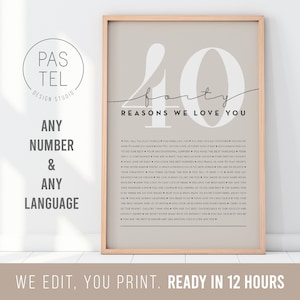 40 Reasons We Love You 40th Birthday Gift Custom Gift 40th Birthday Gifts For Women 40th Birthday Gifts For Men Printable Gift image 1