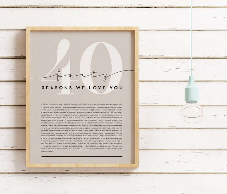 40 Reasons We Love You 40th Birthday Gift Custom Gift 40th Birthday Gifts For Women 40th Birthday Gifts For Men Printable Gift image 6