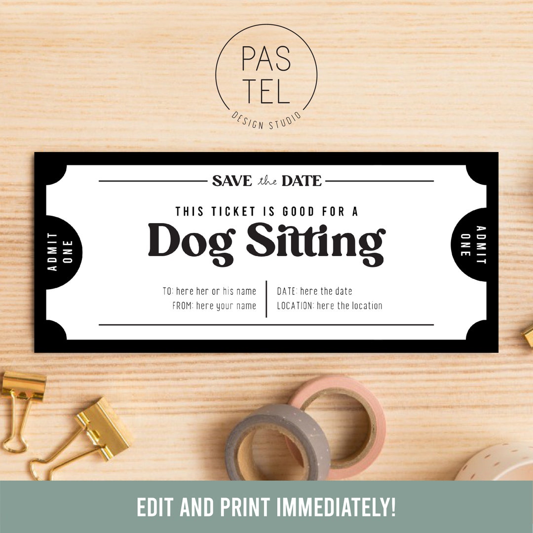 Dog Sitting Gift Coupon INSTANT DOWNLOAD, Editable Text Printable Voucher Last Minute Gift ...