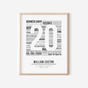 20 Jahre Arbeit Jahrestag Wortwolke Druck: Wertschätzung für Mitarbeiter