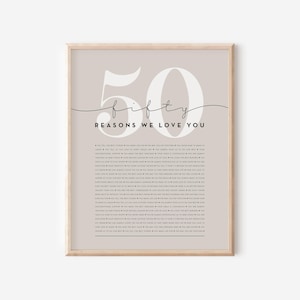 50 Reasons We Love You | 50th Birthday Gift | Custom Gift | 50th Birthday Gifts For Women | 50th Birthday Gifts For Men | Special Gift