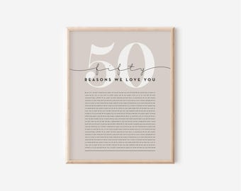 50 Reasons We Love You | 50th Birthday Gift | Custom Gift | 50th Birthday Gifts For Women | 50th Birthday Gifts For Men | Special Gift