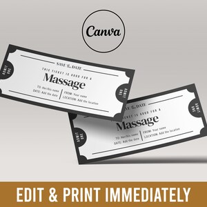 Massage Gift Coupon Instant Download Editable Text Printable Voucher ...
