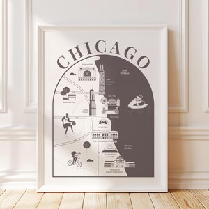 Impression de carte minimaliste de Chicago - carte illustrée du quartier de Chicago