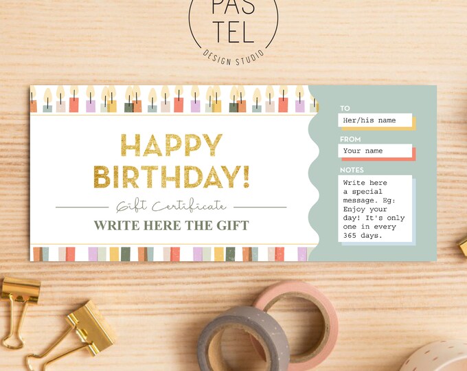 Birthday Gift Certificate Printable, Blank Gift Certificate, Gift ...